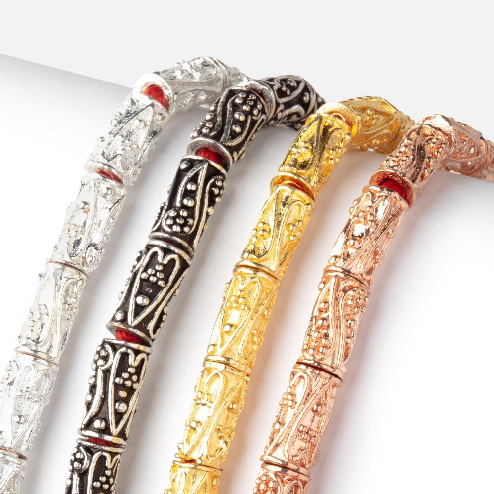 10x5mm Heart & Paisley Design Tube Beads 8 inch 20 pieces (ONLINE ORDER ONLY)