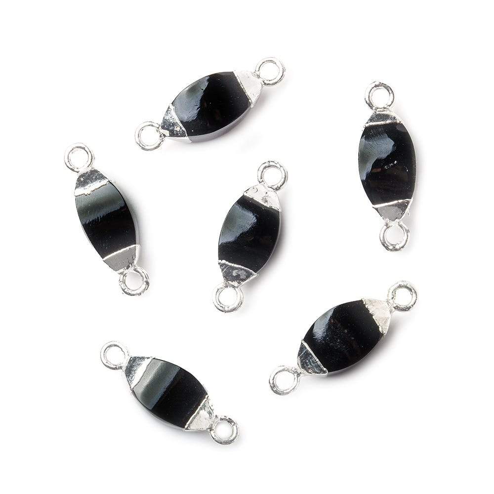 10x5mm Silver Leafed Black Onyx 4 sided Marquise Connector 1 piece (ONLINE ORDER ONLY)