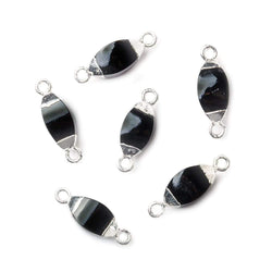 10x5mm Silver Leafed Black Onyx 4 sided Marquise Connector 1 piece (ONLINE ORDER ONLY)