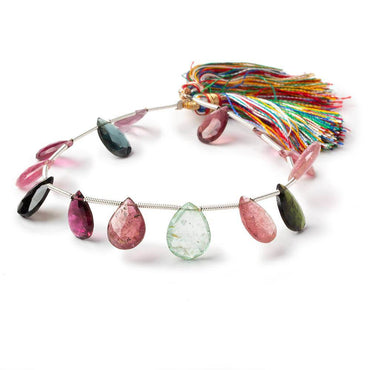 10x7-12x9mm Multi Color Tourmaline Faceted Pear Beads 7 inch 14 pieces (ONLINE ORDER ONLY)