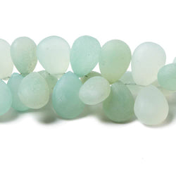 10x7-15x11mm Frosted Sea Green Chalcedony plain pear beads 8 inch 60 pcs (ONLINE ORDER ONLY)