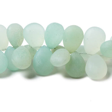 10x7-15x11mm Frosted Sea Green Chalcedony plain pear beads 8 inch 60 pcs (ONLINE ORDER ONLY)