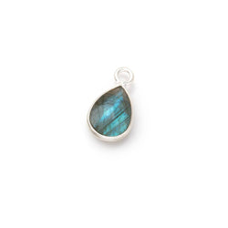 9x12mm Silver Bezel Blue Flash Labradorite Faceted Pear Pendant 1 Focal (ONLINE ORDER ONLY)