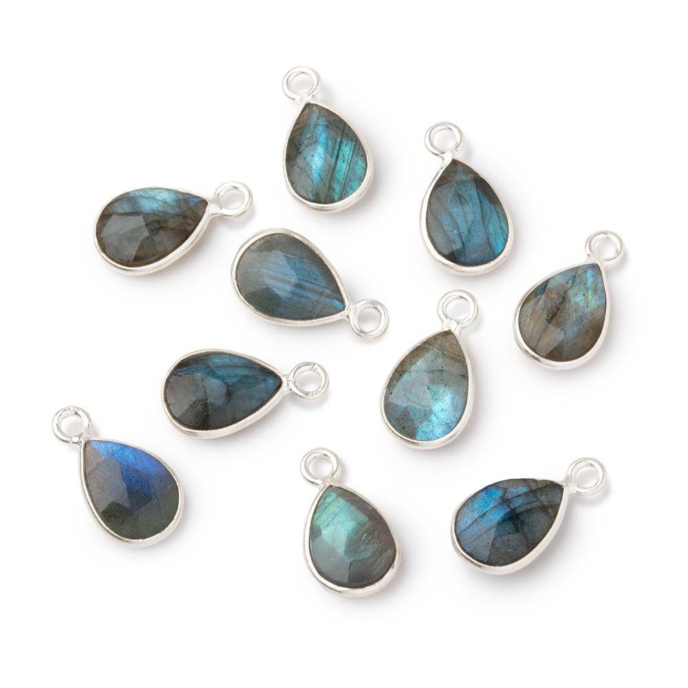 9x12mm Silver Bezel Blue Flash Labradorite Faceted Pear Pendant 1 Focal (ONLINE ORDER ONLY)