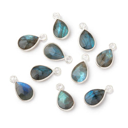 9x12mm Silver Bezel Blue Flash Labradorite Faceted Pear Pendant 1 Focal (ONLINE ORDER ONLY)