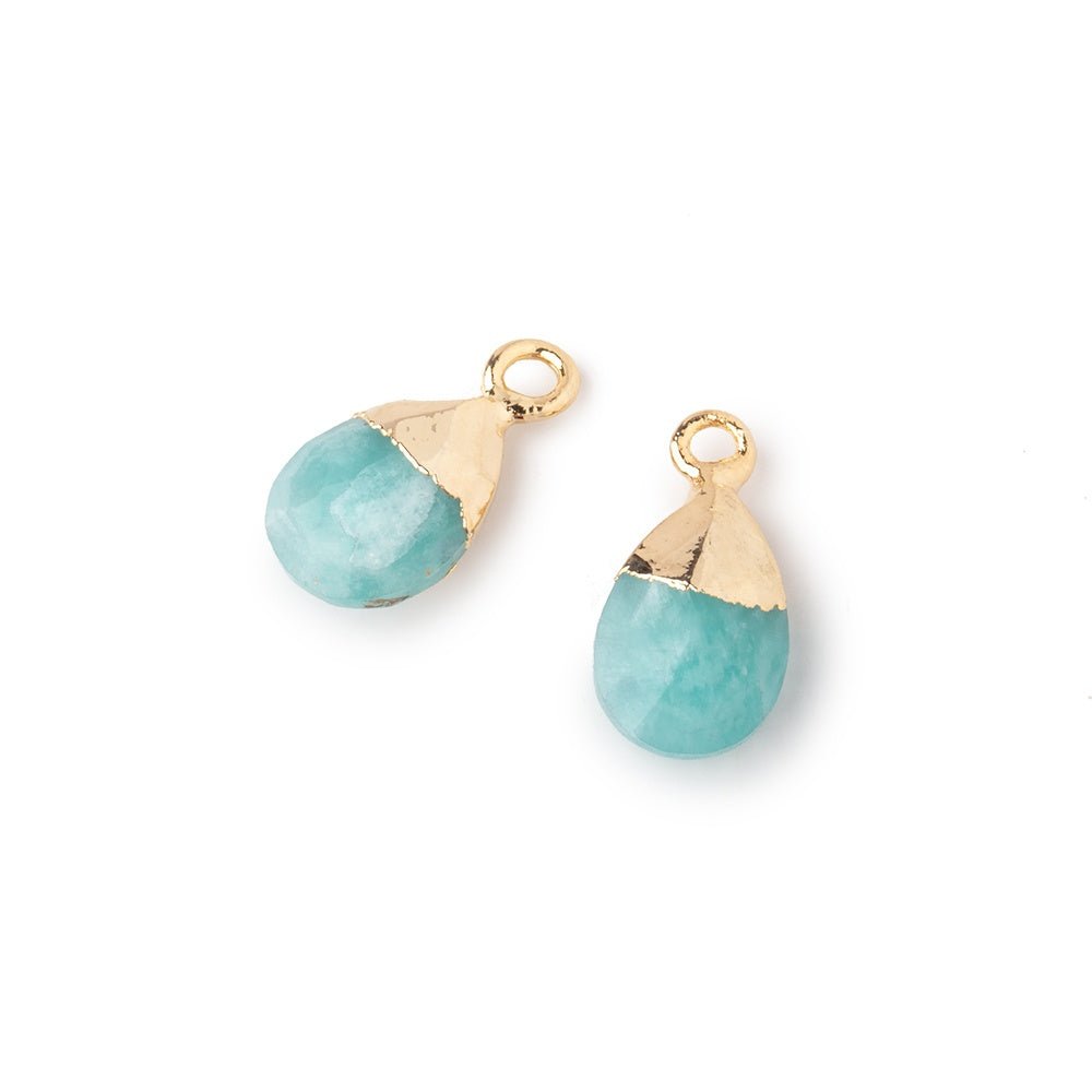 10x7mm Gold Leafed Amazonite Faceted Pear Set of 2 Pendants (ONLINE ORDER ONLY)