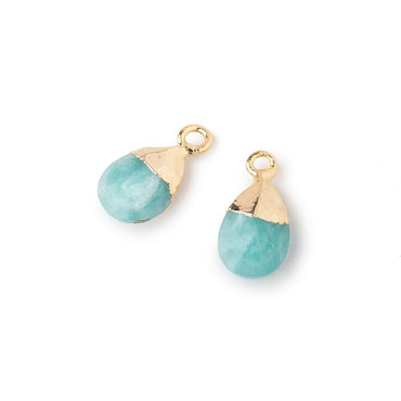 10x7mm Gold Leafed Amazonite Faceted Pear Set of 2 Pendants (ONLINE ORDER ONLY)