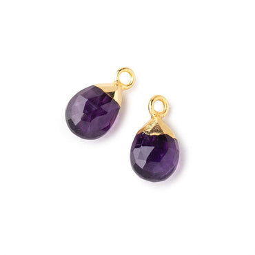 10x7mm Gold Leafed Amethyst Faceted Pear Set of 2 Pendants (ONLINE ORDER ONLY)