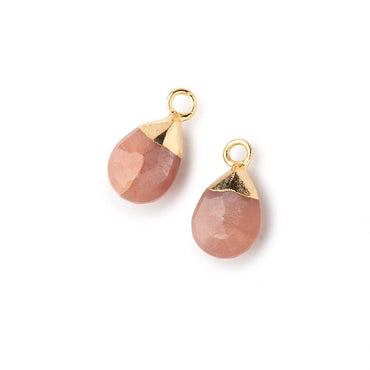 10x7mm Gold Leafed Angel Skin Moonstone Faceted Pear Set of 2 Pendants (ONLINE ORDER ONLY)