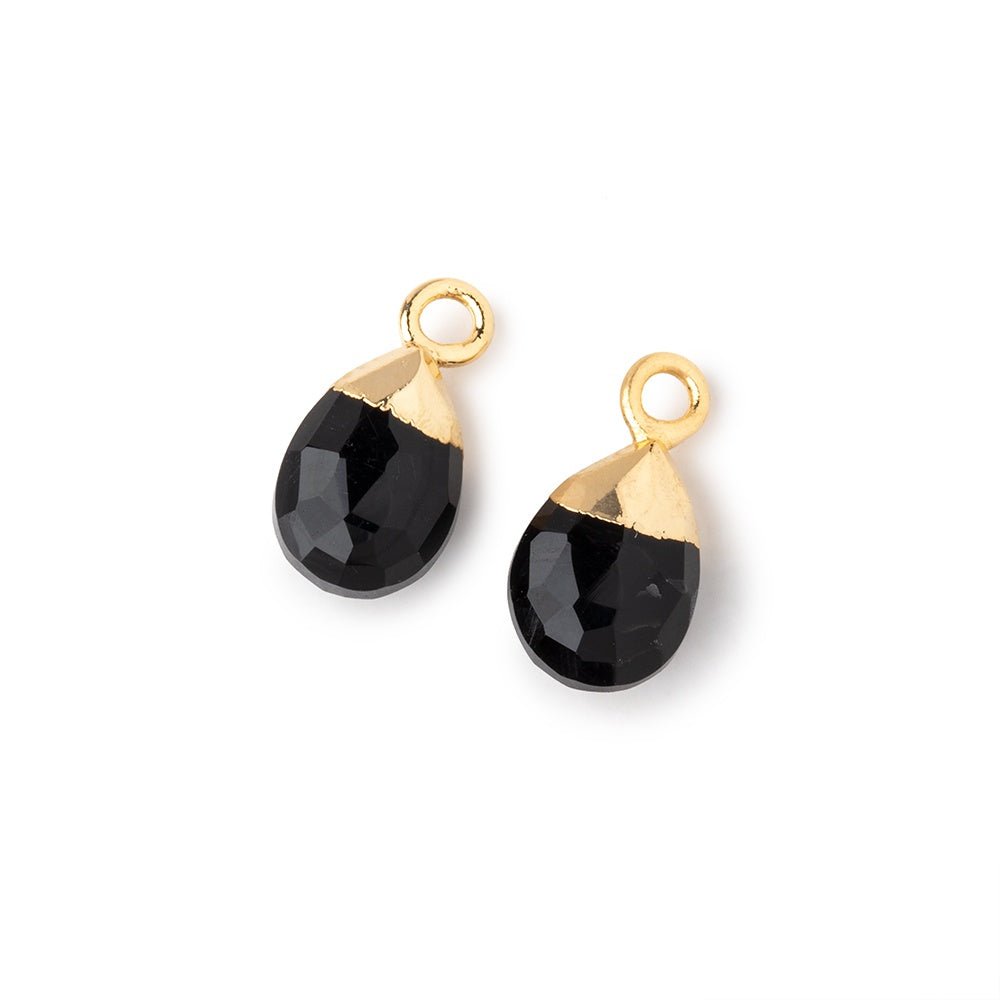 10x7mm Gold Leafed Black Onyx Faceted Pear Set of 2 Pendants (ONLINE ORDER ONLY)