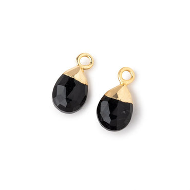 10x7mm Gold Leafed Black Onyx Faceted Pear Set of 2 Pendants (ONLINE ORDER ONLY)