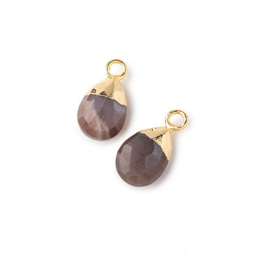 10x7mm Gold Leafed Chocolate Moonstone Faceted Pear Set of 2 Pendants (ONLINE ORDER ONLY)
