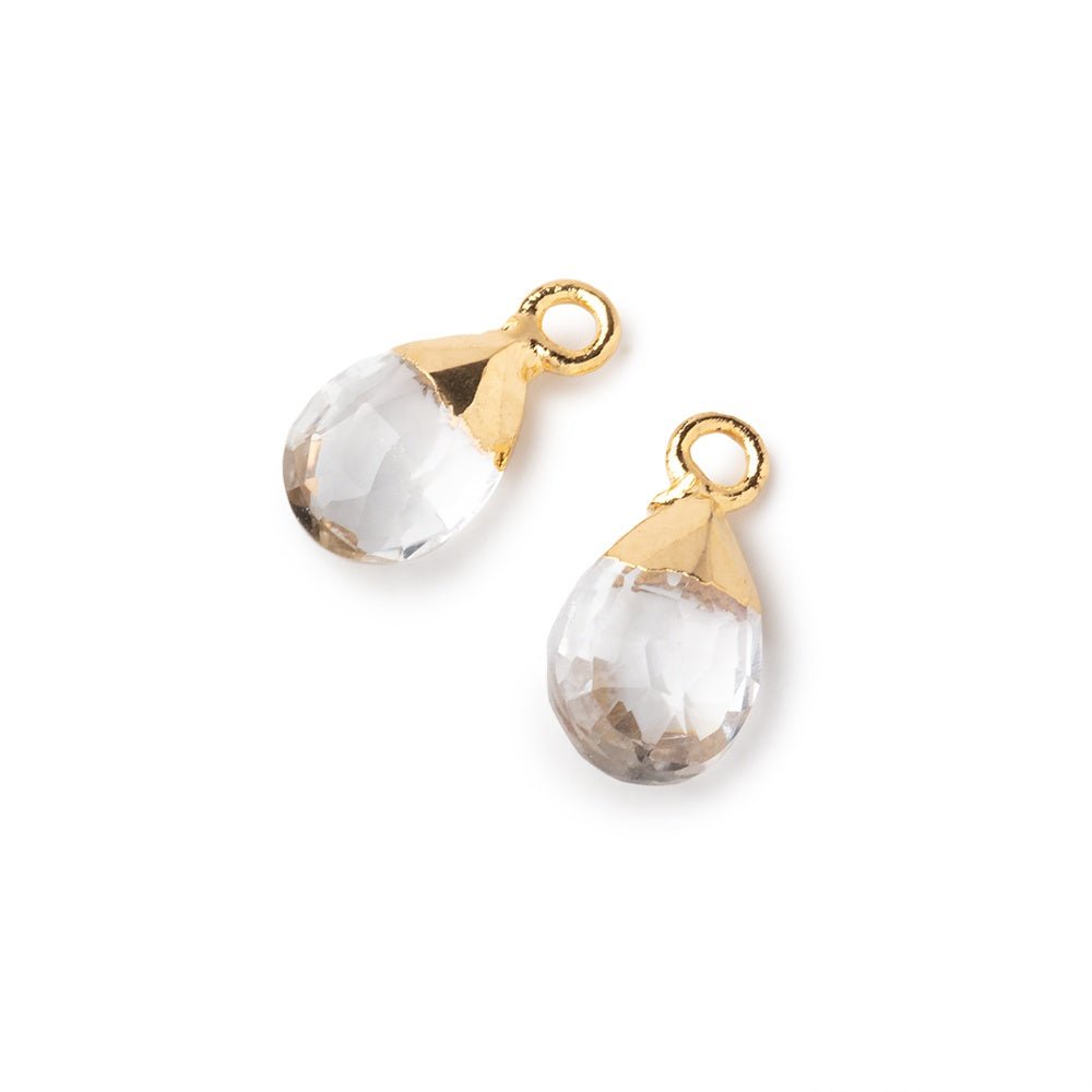 10x7mm Gold Leafed Crystal Quartz Faceted Pear Set of 2 Pendants (ONLINE ORDER ONLY)