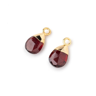 10x7mm Gold Leafed Garnet Faceted Pear Set of 2 Pendants (ONLINE ORDER ONLY)