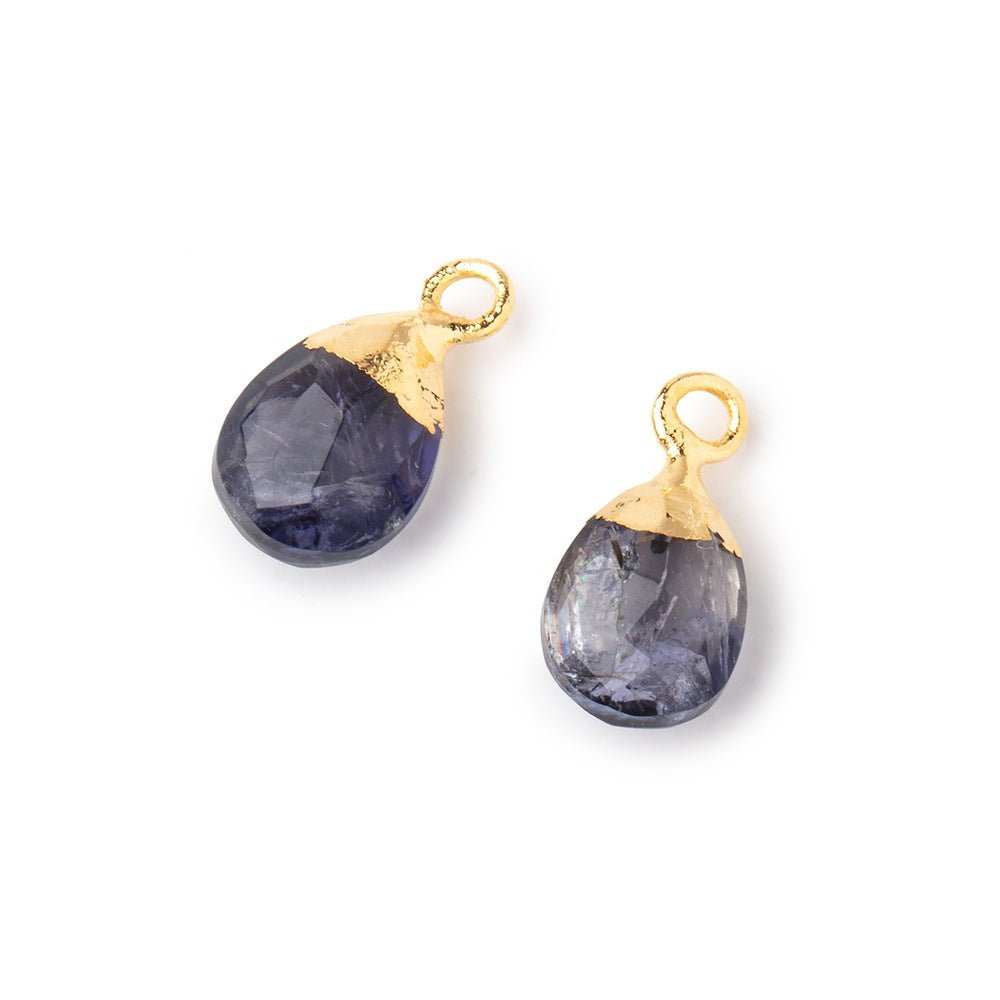 10x7mm Gold Leafed Iolite Faceted Pear Set of 2 Pendants (ONLINE ORDER ONLY)