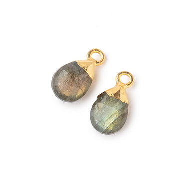 10x7mm Gold Leafed Labradorite Faceted Pear Set of 2 Pendants (ONLINE ORDER ONLY)