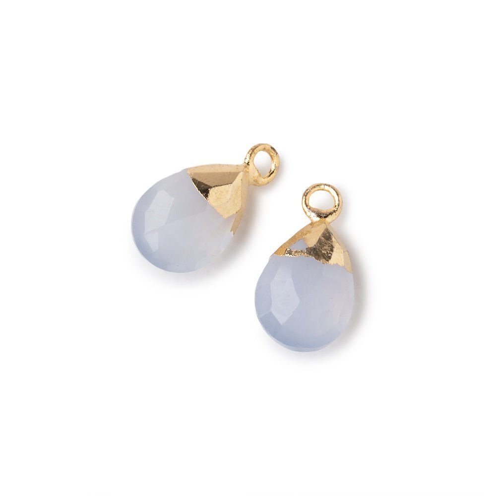 10x7mm Gold Leafed Natural Chalcedony Faceted Pear Set of 2 Pendants (ONLINE ORDER ONLY)