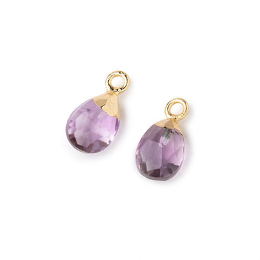 10x7mm Gold Leafed Pink Amethyst Faceted Pear Set of 2 Pendants (ONLINE ORDER ONLY)