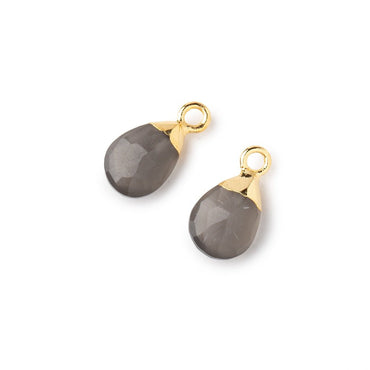 10x7mm Gold Leafed Platinum Moonstone Faceted Pear Set of 2 Pendants (ONLINE ORDER ONLY)