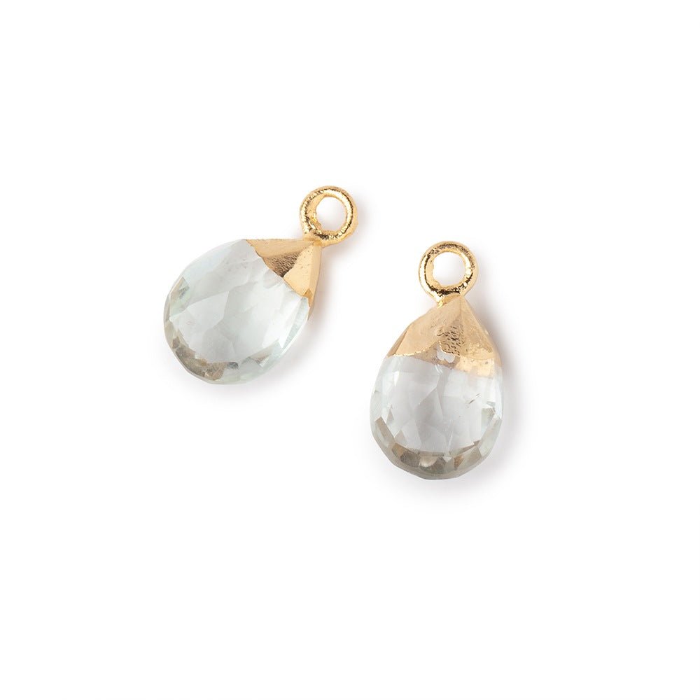 10x7mm Gold Leafed Prasiolite Faceted Pear Set of 2 Pendants (ONLINE ORDER ONLY)