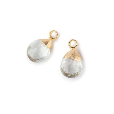10x7mm Gold Leafed Prasiolite Faceted Pear Set of 2 Pendants (ONLINE ORDER ONLY)