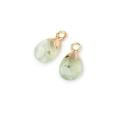 10x7mm Gold Leafed Prehnite Faceted Pear Set of 2 Pendants (ONLINE ORDER ONLY)