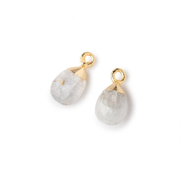 10x7mm Gold Leafed Rainbow Moonstone Faceted Pear Set of 2 Pendants (ONLINE ORDER ONLY)