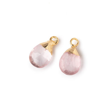 10x7mm Gold Leafed Rose Quartz Faceted Pear Set of 2 Pendants (ONLINE ORDER ONLY)