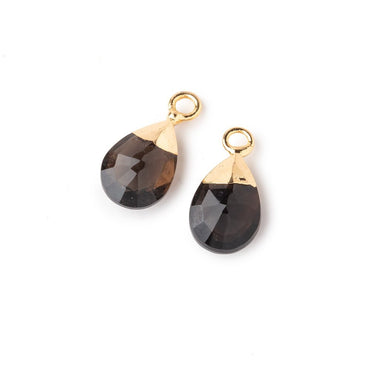 10x7mm Gold Leafed Smoky Quartz Faceted Pear Set of 2 Pendants (ONLINE ORDER ONLY)