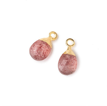 10x7mm Gold Leafed Strawberry Quartz Faceted Pear Set of 2 Pendants (ONLINE ORDER ONLY)
