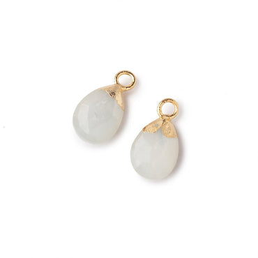 10x7mm Gold Leafed White Moonstone Faceted Pear Set of 2 Pendants (ONLINE ORDER ONLY)