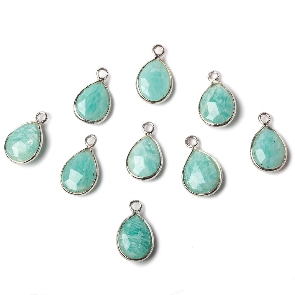 10x8.5mm Sterling Silver Bezel Amazonite faceted pear Petite Pendant 1 piece (ONLINE ORDER ONLY)