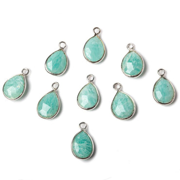 10x8.5mm Sterling Silver Bezel Amazonite faceted pear Petite Pendant 1 piece (ONLINE ORDER ONLY)