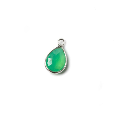 10x7mm Sterling Silver Bezel Green Onyx faceted pear Petite Pendant 1 piece (ONLINE ORDER ONLY)