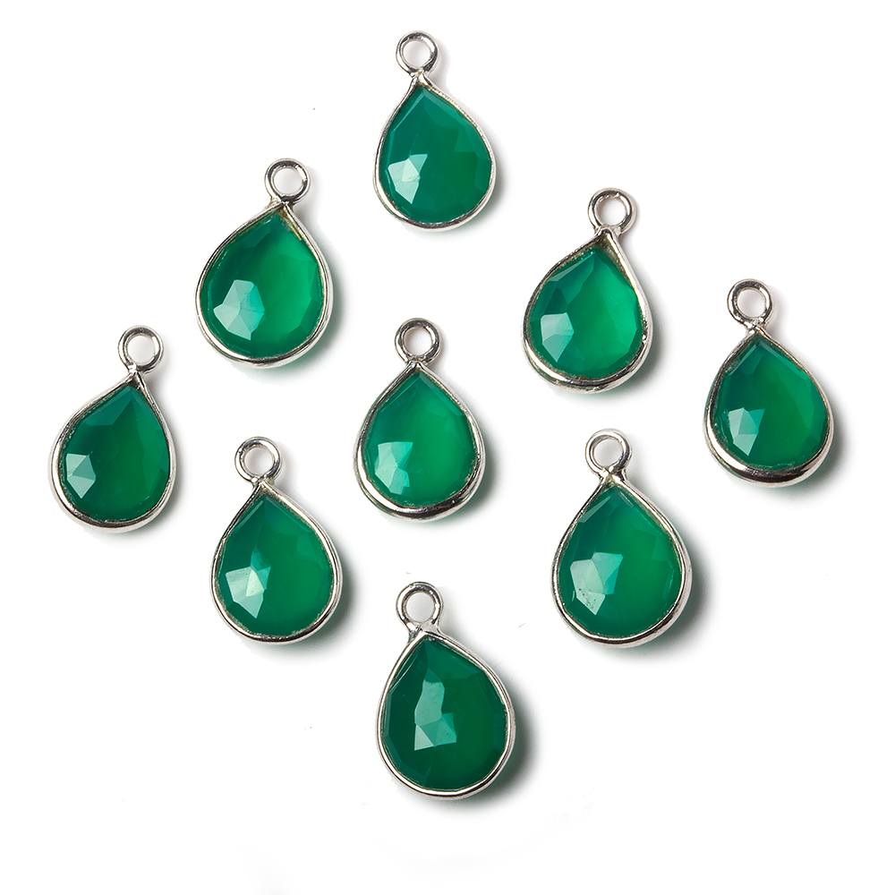 10x7mm Sterling Silver Bezel Green Onyx faceted pear Petite Pendant 1 piece (ONLINE ORDER ONLY)