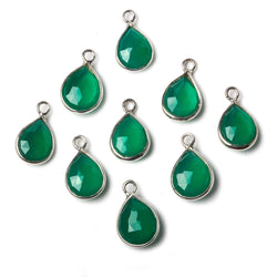 10x7mm Sterling Silver Bezel Green Onyx faceted pear Petite Pendant 1 piece (ONLINE ORDER ONLY)