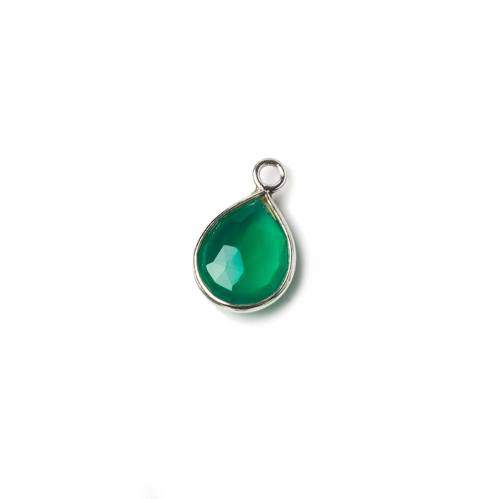 10x7mm Sterling Silver Bezel Green Onyx faceted pear Petite Pendant 1 piece (ONLINE ORDER ONLY)