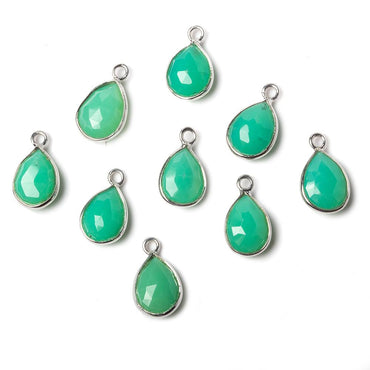 10x7mm Sterling Silver Bezel Mint Green Onyx faceted pear Petite Pendant 1 piece (ONLINE ORDER ONLY)