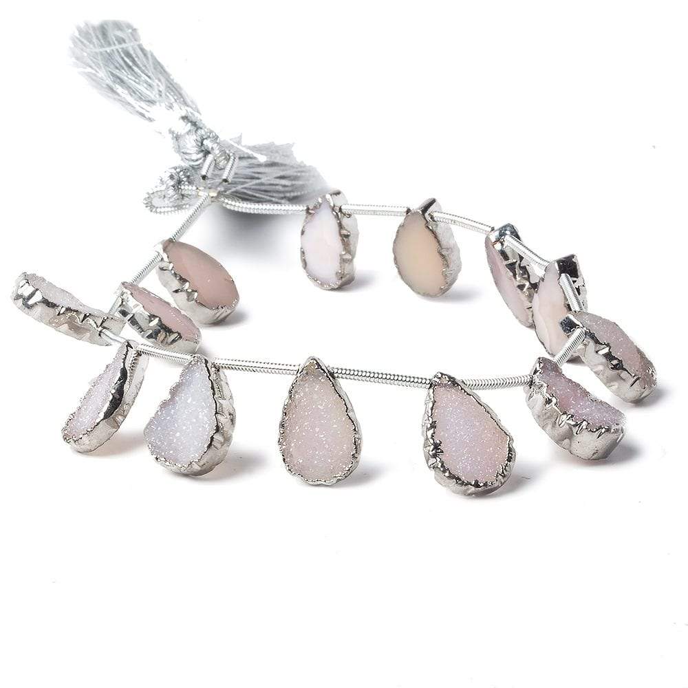 10x7mm to 12x8mm Silver Leafed Pink Translucent Drusy Strand 8 inch 12 pieces (ONLINE ORDER ONLY)