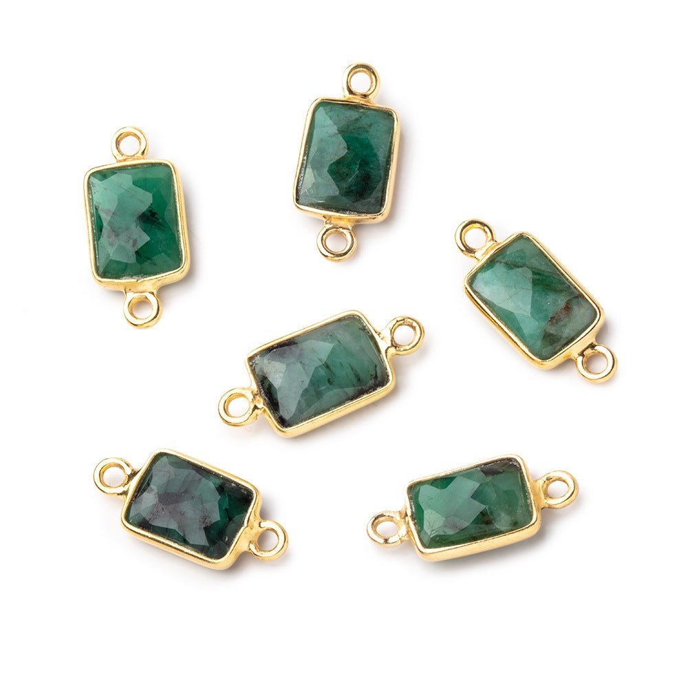 10x7mm Vermeil Bezel Emerald Faceted Rectangle Connectors 1 piece (ONLINE ORDER ONLY)