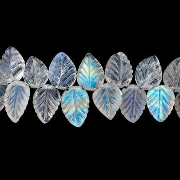 10x8-11.5x8mm Rainbow Moonstone hand carved leaf beads 8.5 inch 56 pieces AAA (ONLINE ORDER ONLY)
