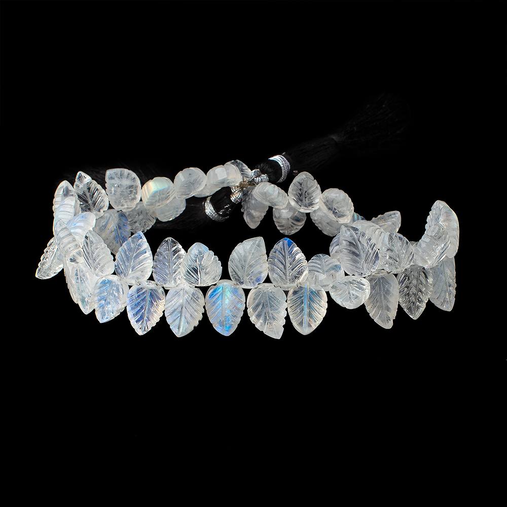 10x8-11.5x8mm Rainbow Moonstone hand carved leaf beads 8.5 inch 56 pieces AAA (ONLINE ORDER ONLY)