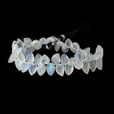 10x8-11.5x8mm Rainbow Moonstone hand carved leaf beads 8.5 inch 56 pieces AAA (ONLINE ORDER ONLY)