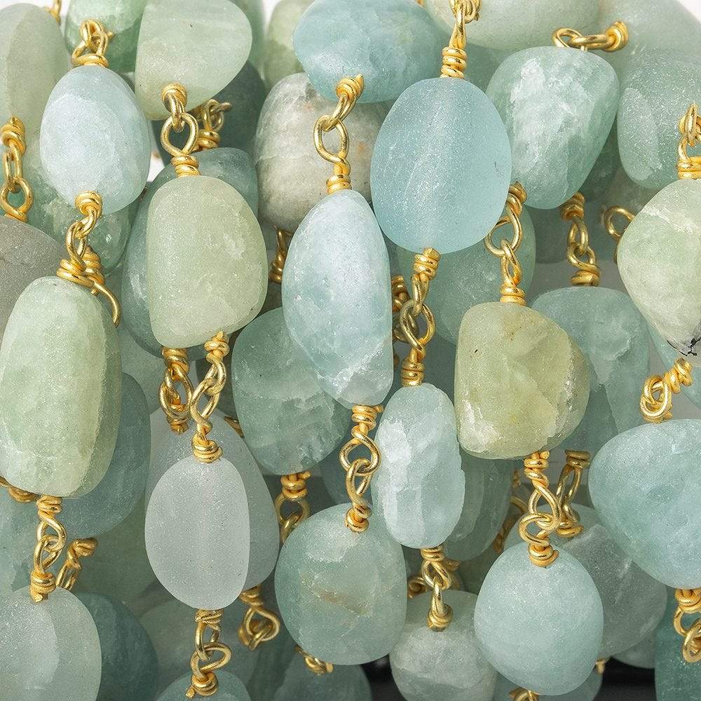 10x8mm Frosted Aquamarine plain nugget Gold plated Chain (ONLINE ORDER ONLY)