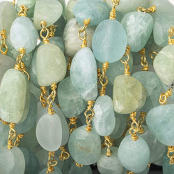 10x8mm Frosted Aquamarine plain nugget Gold plated Chain (ONLINE ORDER ONLY)