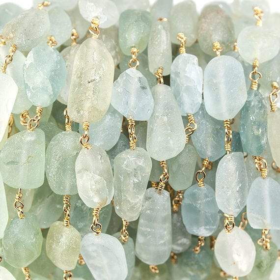 10x8mm Frosted Aquamarine plain nugget Gold plated Chain (ONLINE ORDER ONLY)