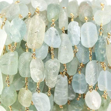 10x8mm Frosted Aquamarine plain nugget Gold plated Chain (ONLINE ORDER ONLY)