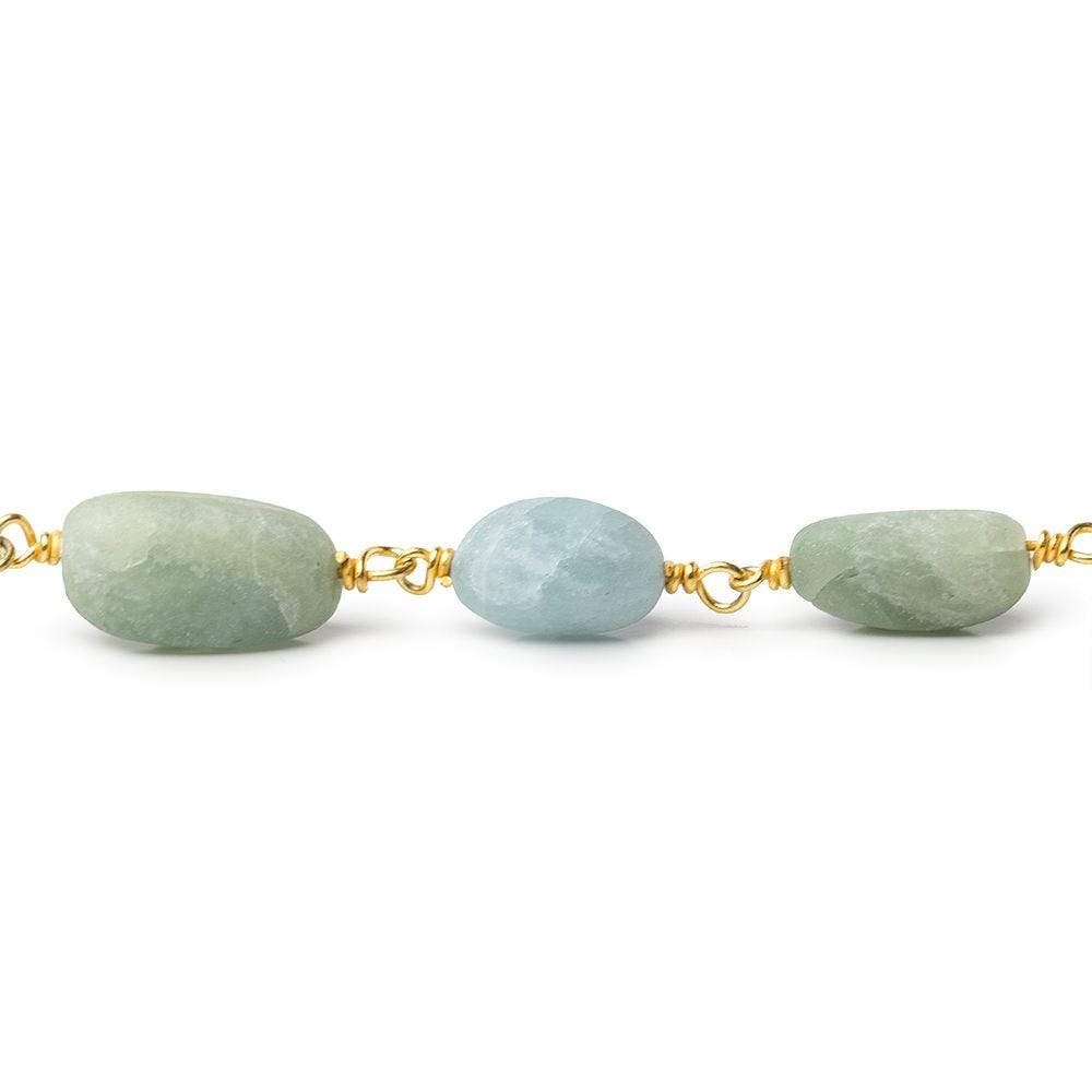 10x8mm Frosted Aquamarine plain nugget Gold plated Chain (ONLINE ORDER ONLY)