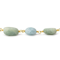 10x8mm Frosted Aquamarine plain nugget Gold plated Chain (ONLINE ORDER ONLY)