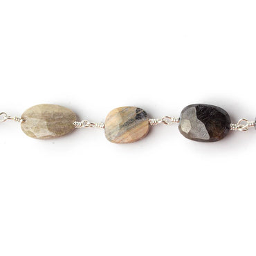 10x8-12x9mm Silver-Leaf Jasper faceted nugget Silver plated Chain by the foot 17 pcs (ONLINE ORDER ONLY)
